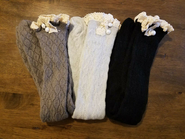 Light Gray Lace Button Socks