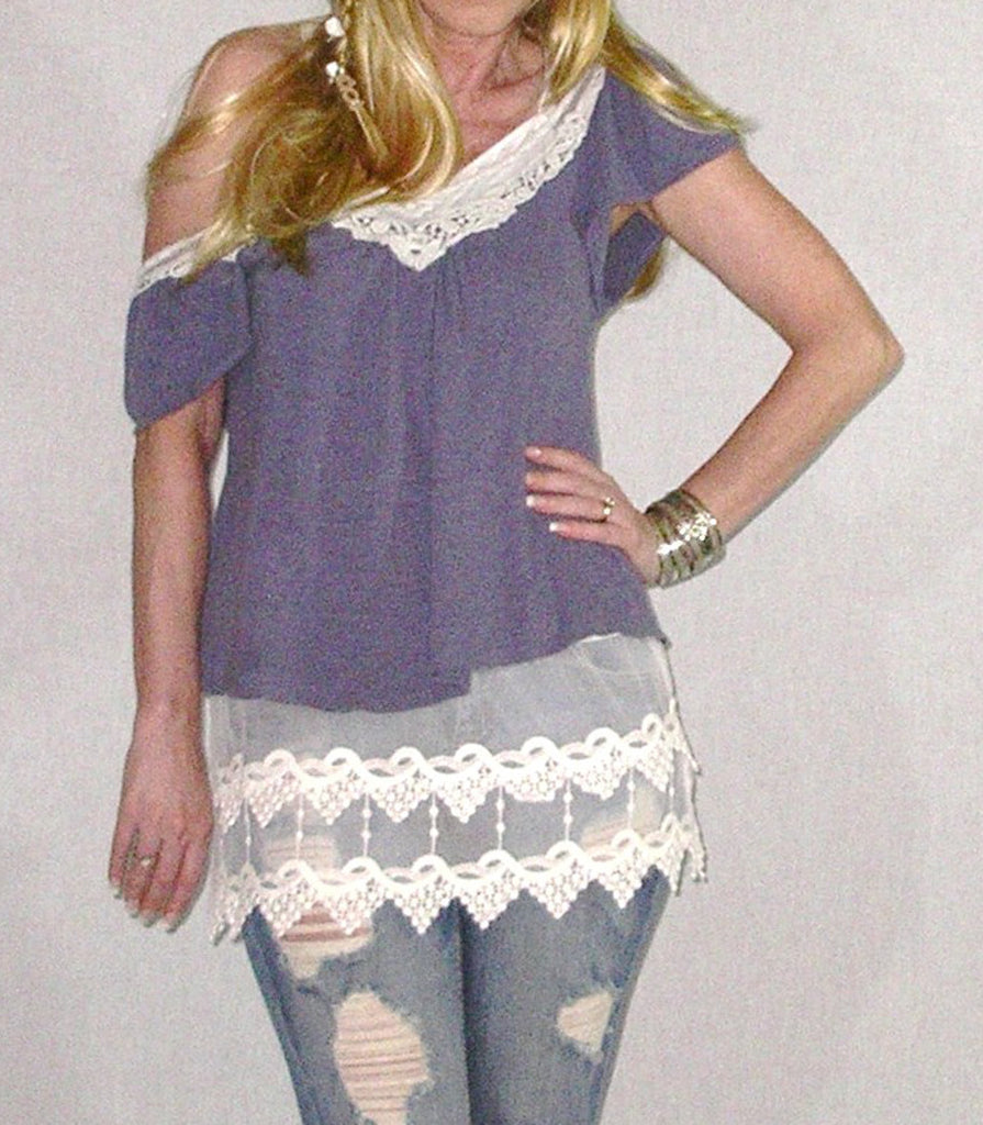 White Top Extender With Lace Boho Pointed Scalloped Lacey Trim