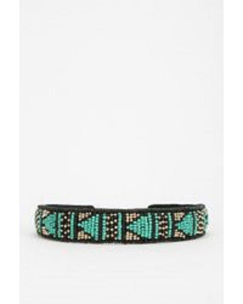 SALE 50% OFF Seed Bead Hair Band With Turquoise Black & Gold Beads Wear It As A Boho Headband Or Hatband Too!