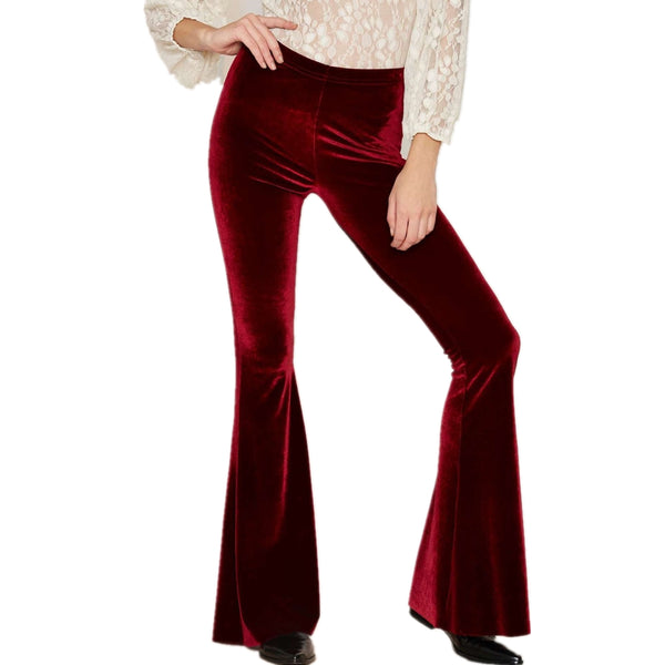 Bohemian Velvet Bell Bottoms 5 Different Colors High Waist Hippie Flare Pants Stretchy Tight Gipsy Bells Green Burgundy Black Emerald Or Purple Available In Small Medium Large XL Plus Sizes 2X Or 3X