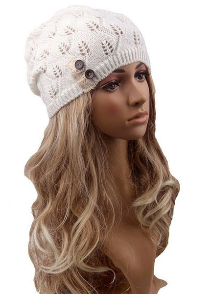 Ivory Lace & Buttons Beanie