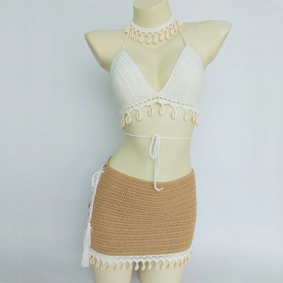 Crochet Top & Lace Up Mini Skirt