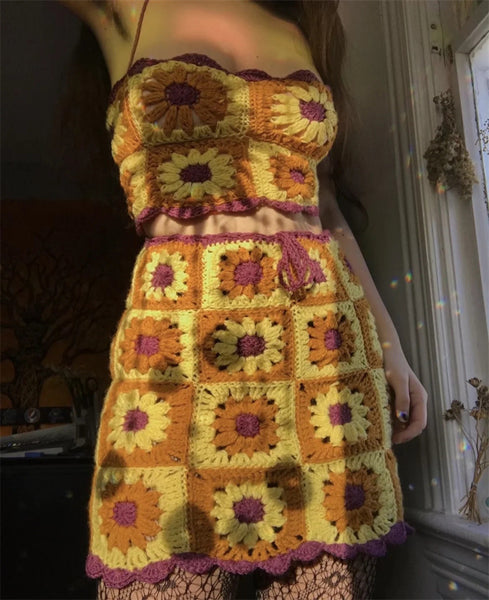 Crochet Flowers Skirt Set